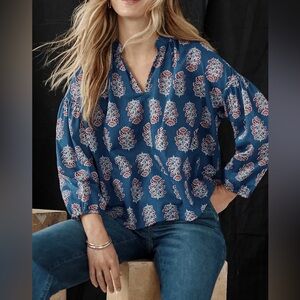 NWT J. Jill Blue Floral Blouse size Medium